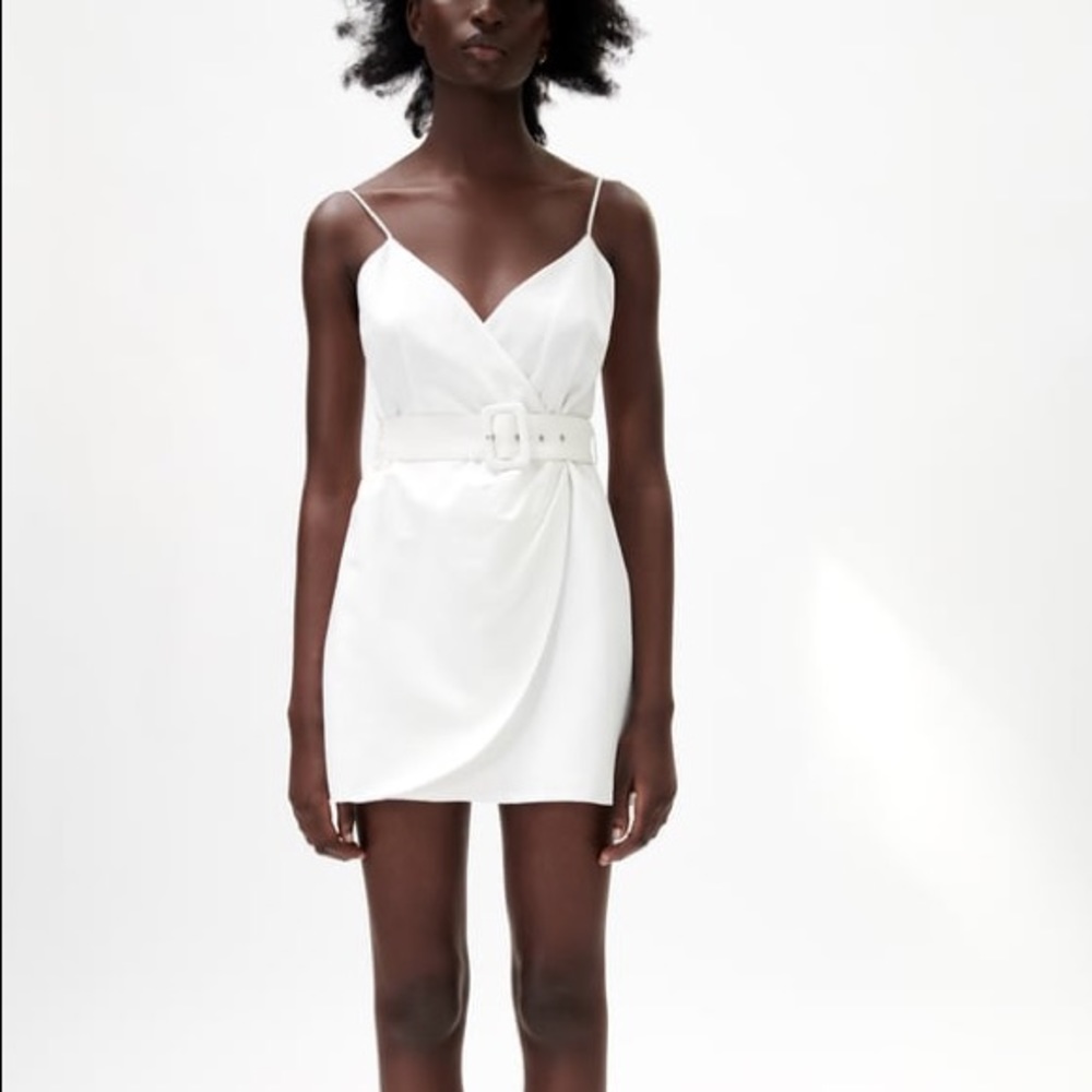 ZARA Linen Blend Belted Dress in Oyster White (Size XL)